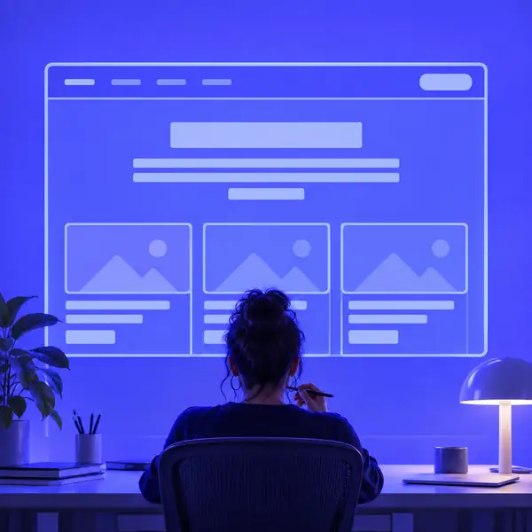 A structured website wireframe with clean layout blocks.