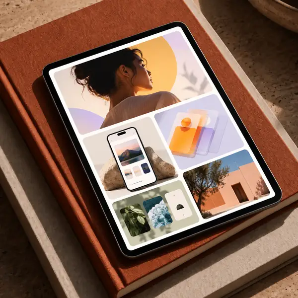 Personal portfolio layout displayed on a tablet.