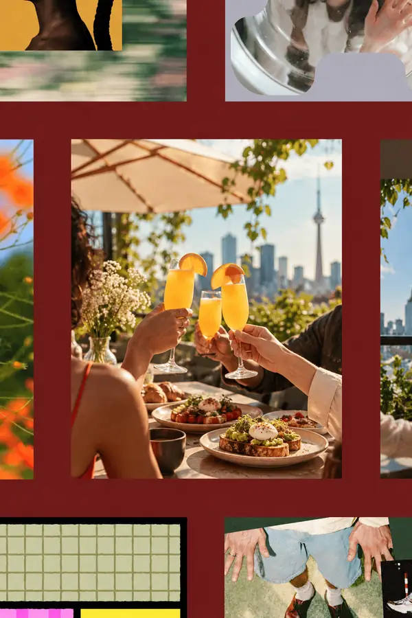 Warm red social media layouts promoting a weekend brunch.