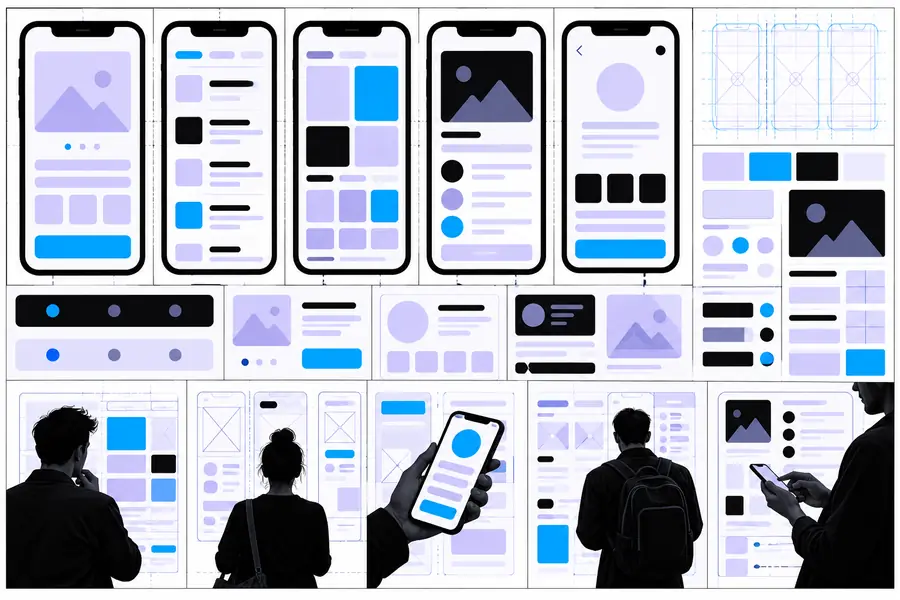 Structured wireframe illustration used as a layout reference