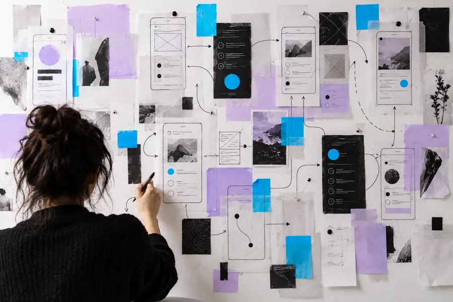 An early app design concept with loose screen relationships